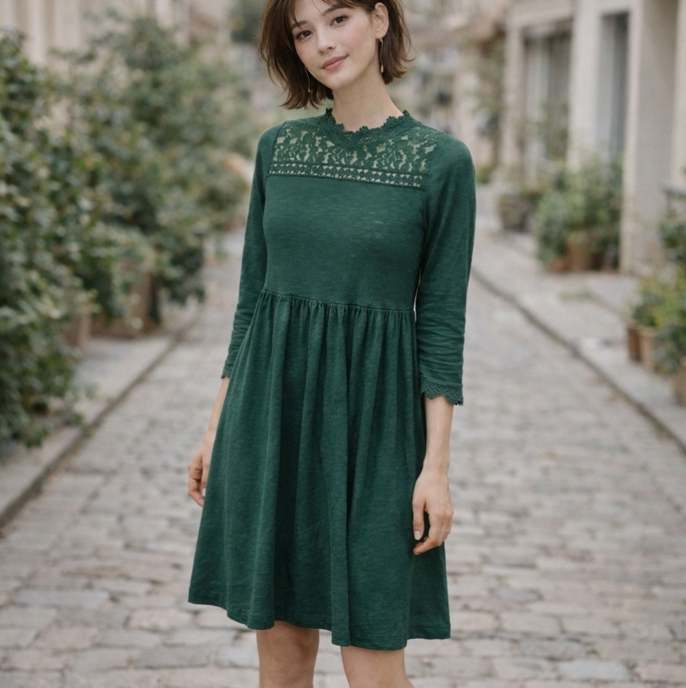 Topshop UK Dark Green Lace Detail Dress – Size US 4